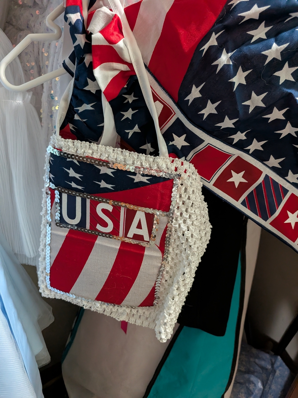 USA Kids Crochet Top And Skirt - White & Red, And Blue